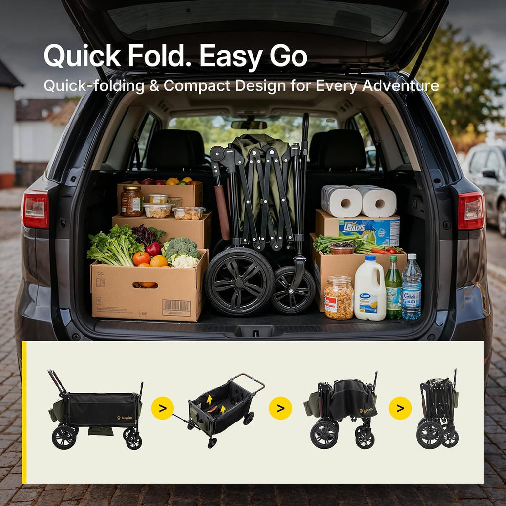 Stroller Wagon for Kids, One-Hand Adjustable Push/Pull Handle