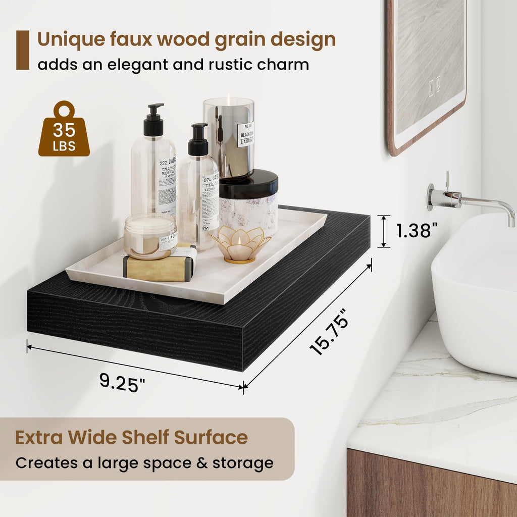 16 Inch Floating Shelves, 9.3" Deep Floating Shelf Wall Mounted, 16" Wall Shelves, Rustic Deep Bookshelf, Large