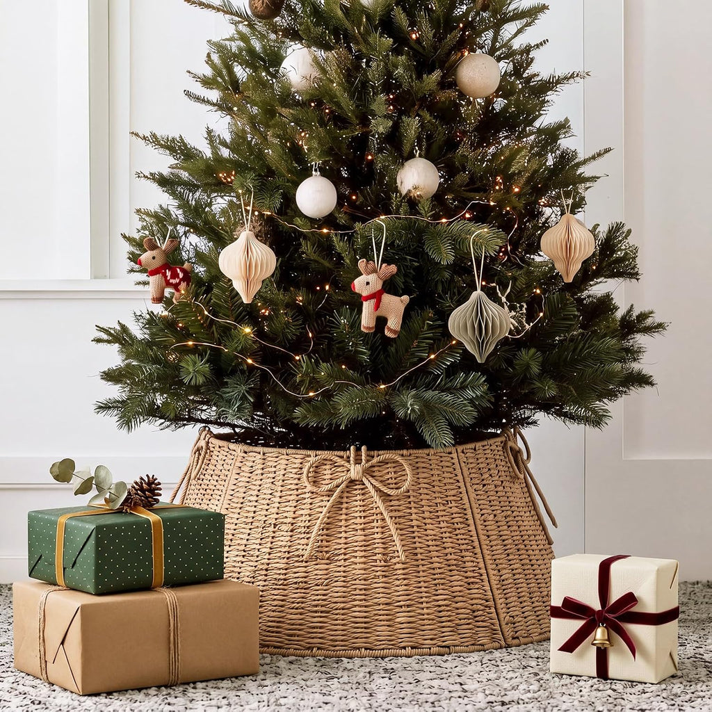 24 Inch Christmas Tree Collar Wicker Tree Skirt Stand Base
