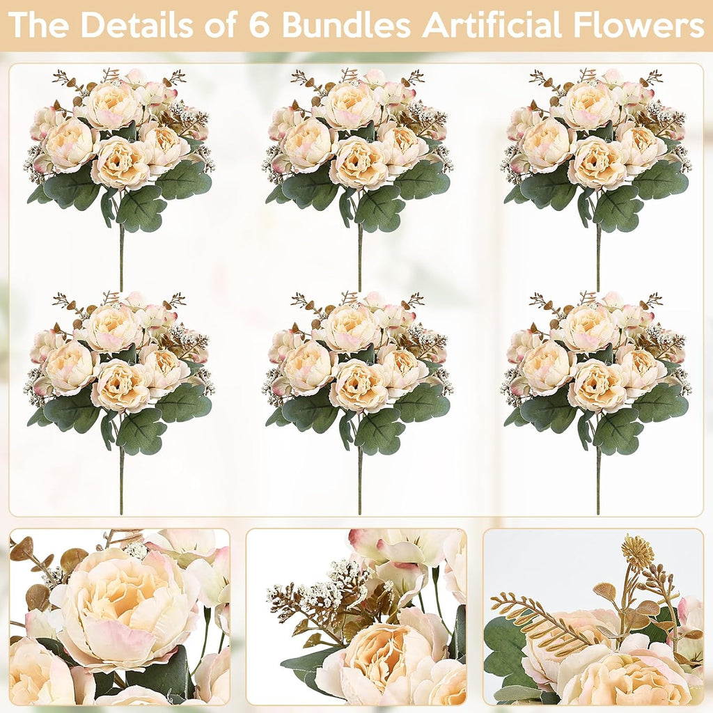 Bundles Champagne Peonies Artificial Flowers for DIY - Set of 6