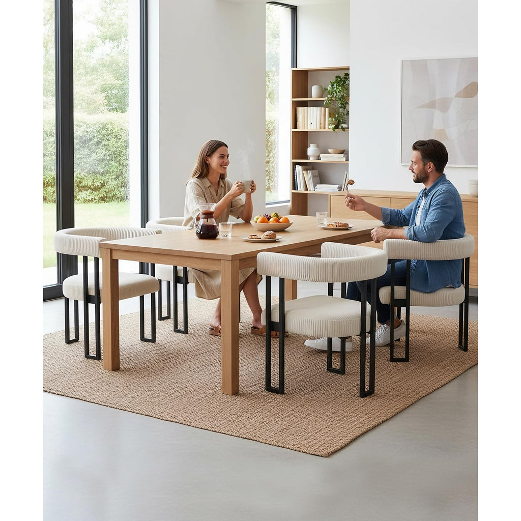 Boucle Upholstered Set of 2 Corduroy Kitchen & Dining Room Chairs with Metal Legs Mid Century Modern Chairs (Cream, 2)