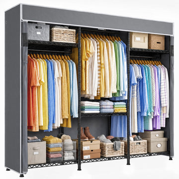 Clothes Rack, Heavy Duty Portable Closet with Cover, 3 Rods, 800LBS