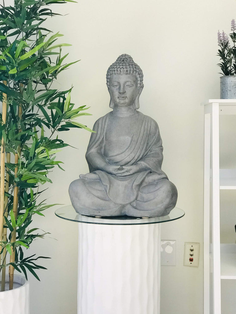25.6" Lightweight Sitting Meditating Buddha Zen Indoor Outdoor Statue Natural Concrete