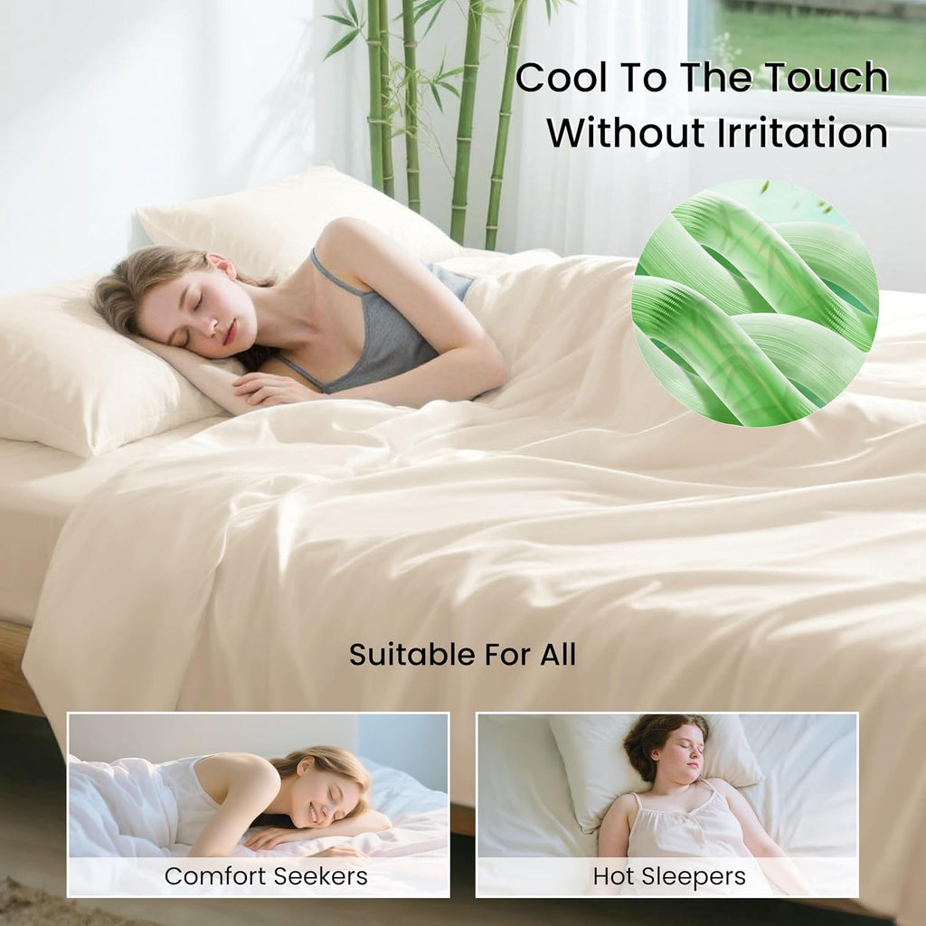 4 Piece Queen Sheet Set, 100% Rayon Derived from Bamboo, Cooling & Breathable, Soft Silky Deep Pocket up to 16"