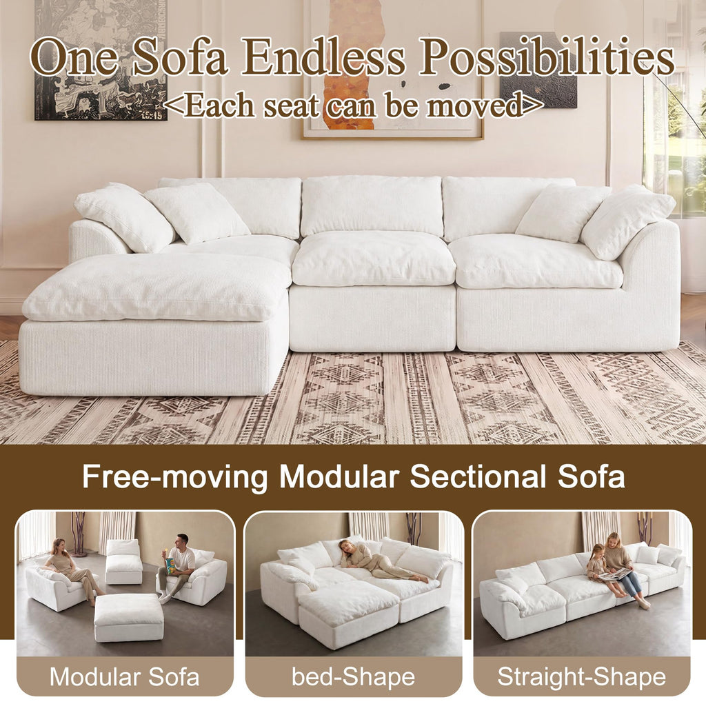 109" Modular Sectional Sofa, Cloud Comfy Chenille Couch with Deep Seats