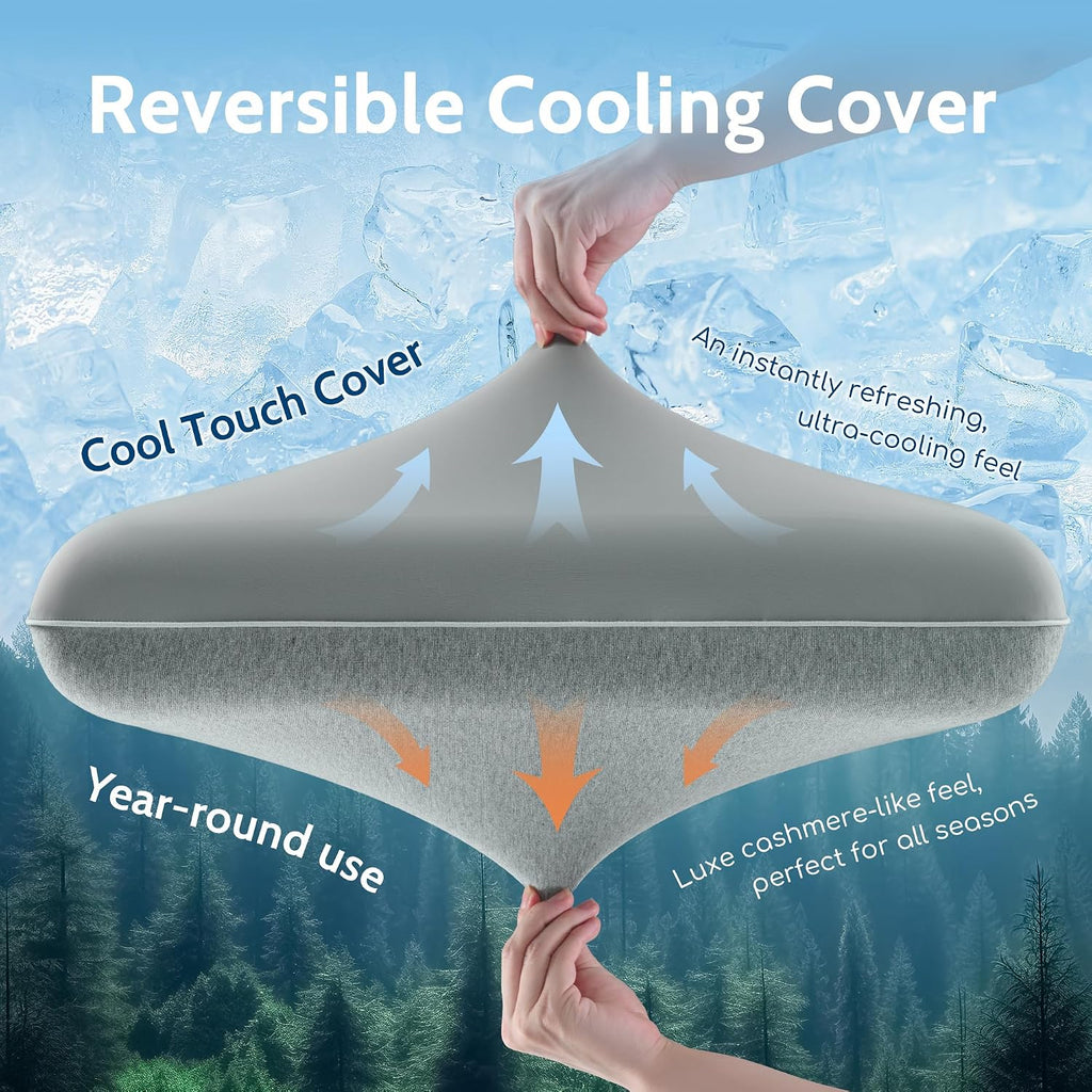 Gel Cooling Pillows for Hot Sleepers, Cooling Memory Foam Pillow with Reversible & Removable Cover, Cold Pillow for