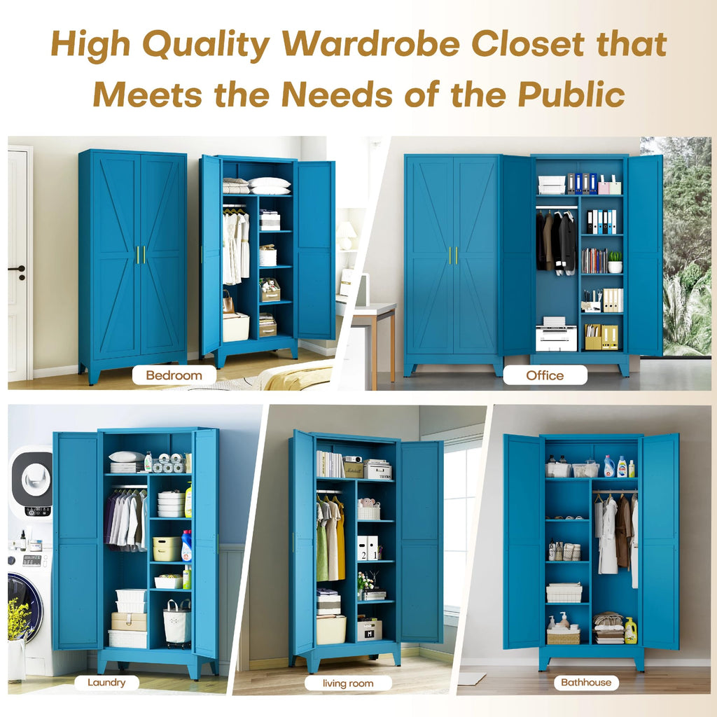 Wardrobe Closet with Doors, Armoire Wardrobe Closet with 4 Shelves