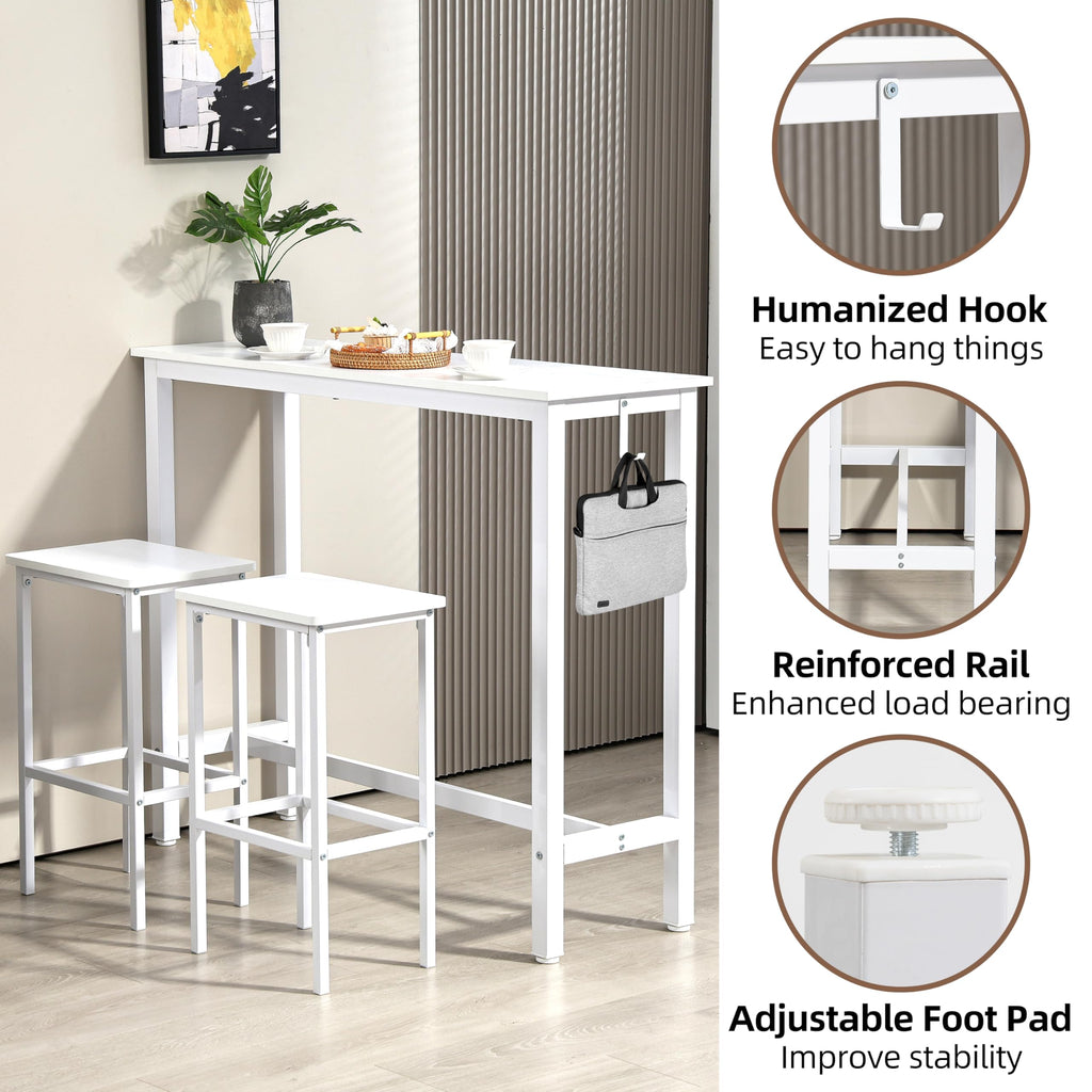 47" Industrial Bar Table Set with 2 Stools - Counter Height Dining & Pub Table for Small Spaces, Kitchen, Apartment