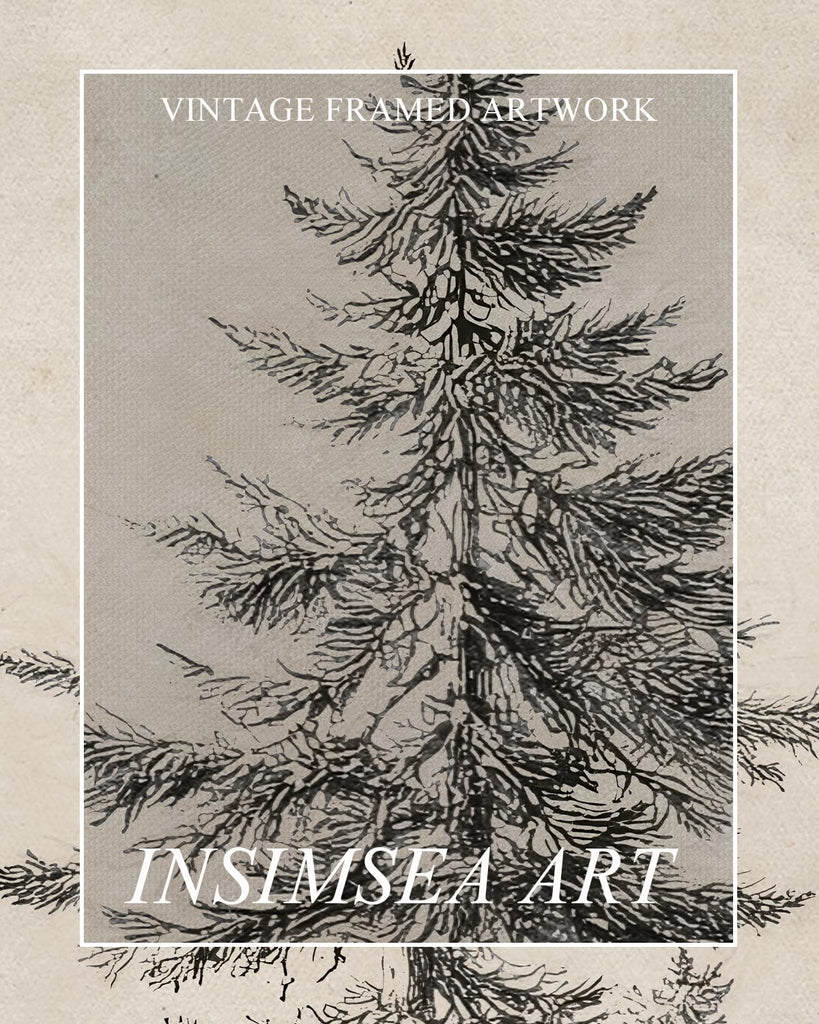 Extra Large Framed Vertical Wall Art, Sketch Tree Decor, 20x40inch