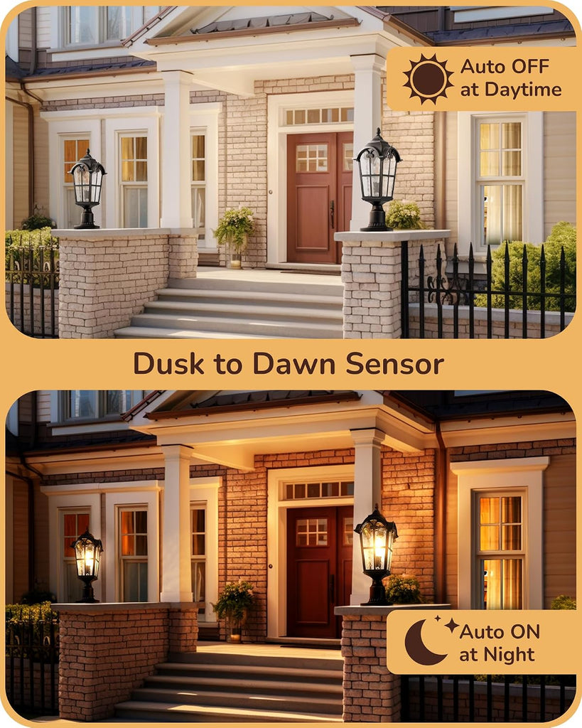 Large Size Dusk to Dawn Outdoor Post Light, 21.9'' H 120V Pole Light Fixture with Pier Mount Base
