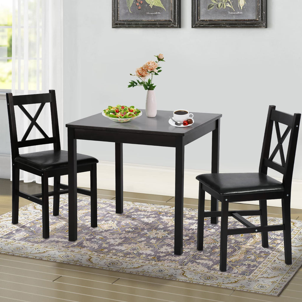 Dining Table Set for Small Space, 3 Peices Wood Kitchen Dinette Table with 2 Chairs, Modern Counter Height Dining