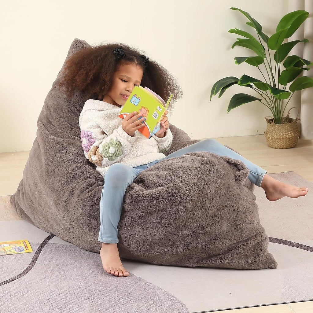 In-1 Kids Bean Bag Chair, Giant Pillow Floor Cushion, 35" x 50" x 10", Dark Brown