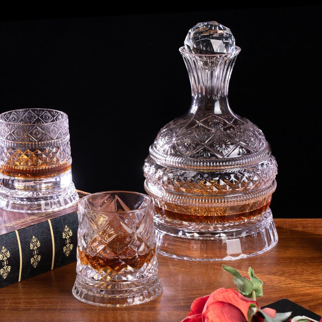 Decanter,1600ml Rotatable Glass Whiskey Decanter with Stopper