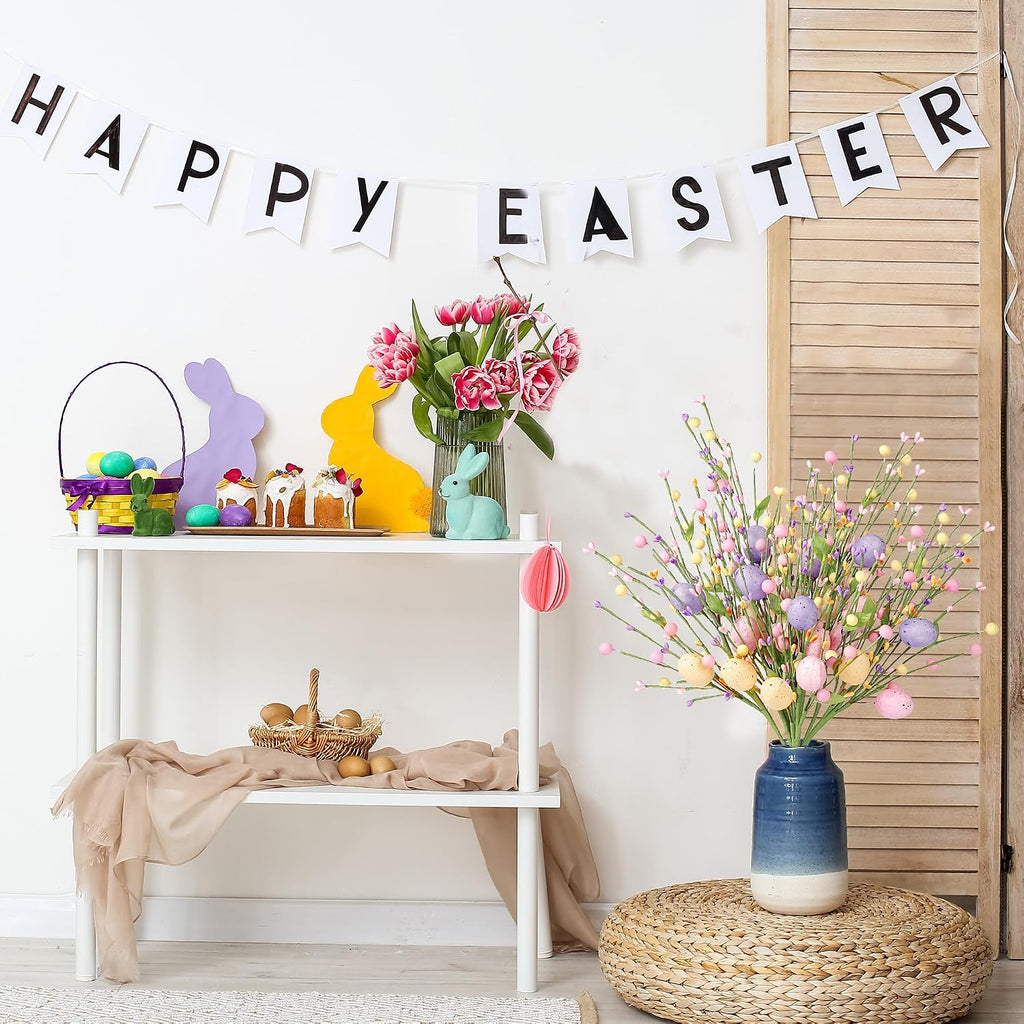Artificial Easter Stems Spring Berry Picks with Eggs Colorful Berries Leaves Twig Branches Sprays for Easter - Set of 6