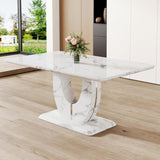 63" Faux Marble Dining Table, Modern Rectangular Kitchen Table with 1.8'' Thick MDF Tabletop, Rounded Corners, Stable