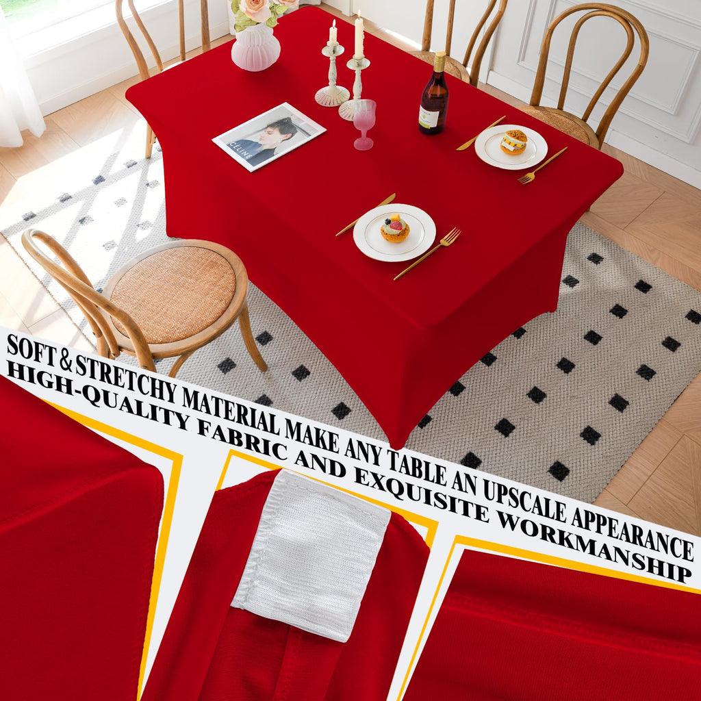 Table Cloth Red 6FT Spandex Stretch Covers for Rectangle Fitted Tablecloth