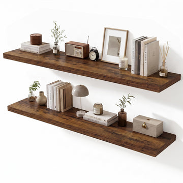 Floating Shelves for Wall 10 Inch Deep, 48 Inch Width Wall Mounted Storage and Display Set of 2 (Retro Brown)