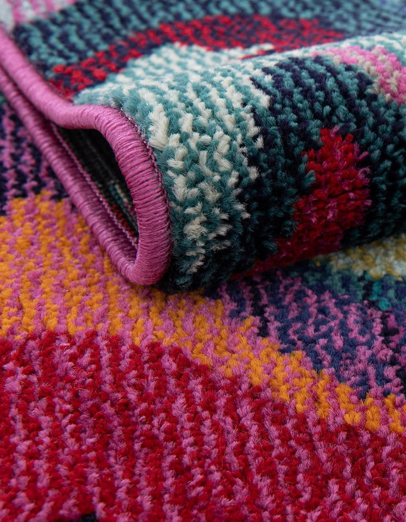 Theia Rug - 7 Ft Runner Multi Washable Runner Rug - Vibrant Modern Stripes s and Playrooms