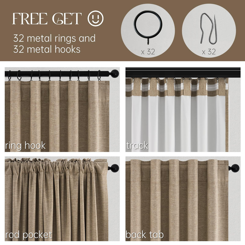 Taupe Burlap Linen Blackout Curtains 63 Inches Long 2 Panels for Small Window Boho Farmhouse Linen Blend Texture