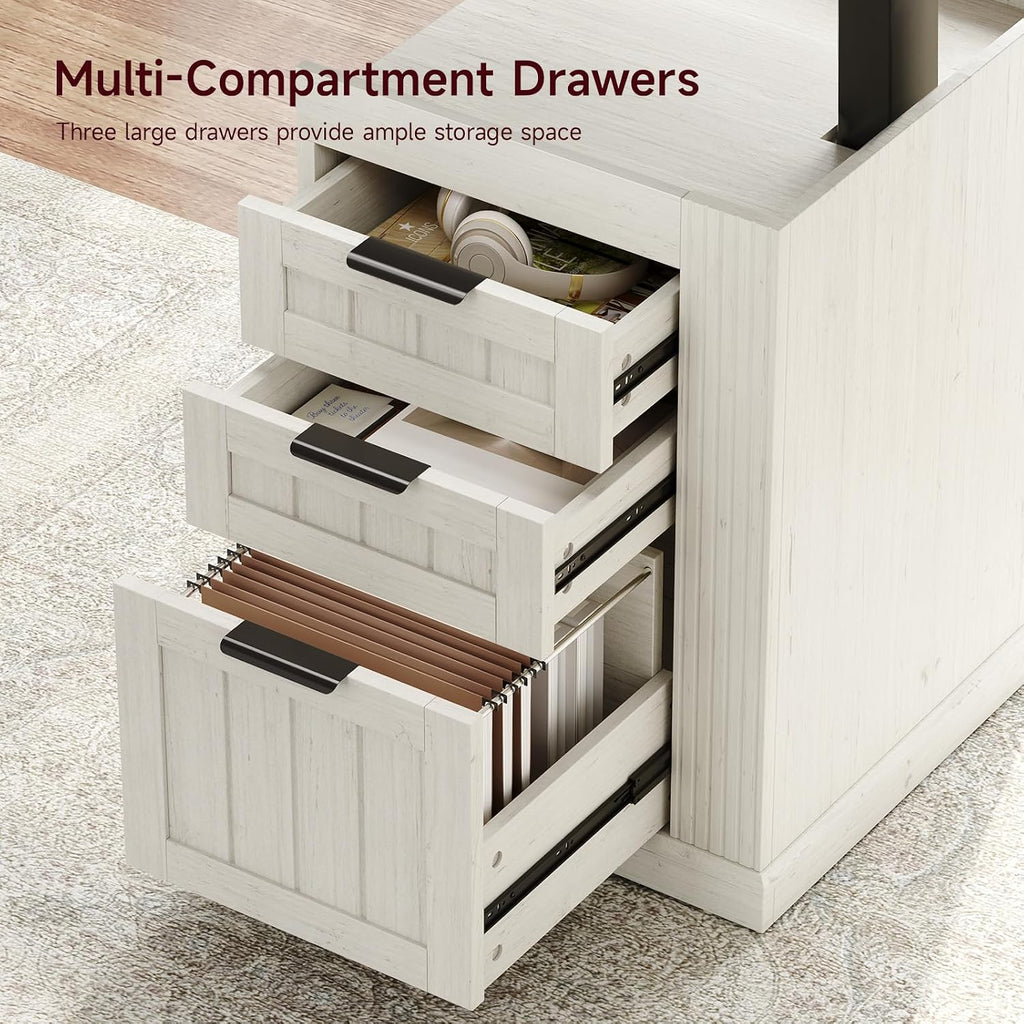 55 Inches Electric Standing Desk with File Cabinet, Computer Desk | Height Adjustable Desk with 3 Drawers, Farmhouse
