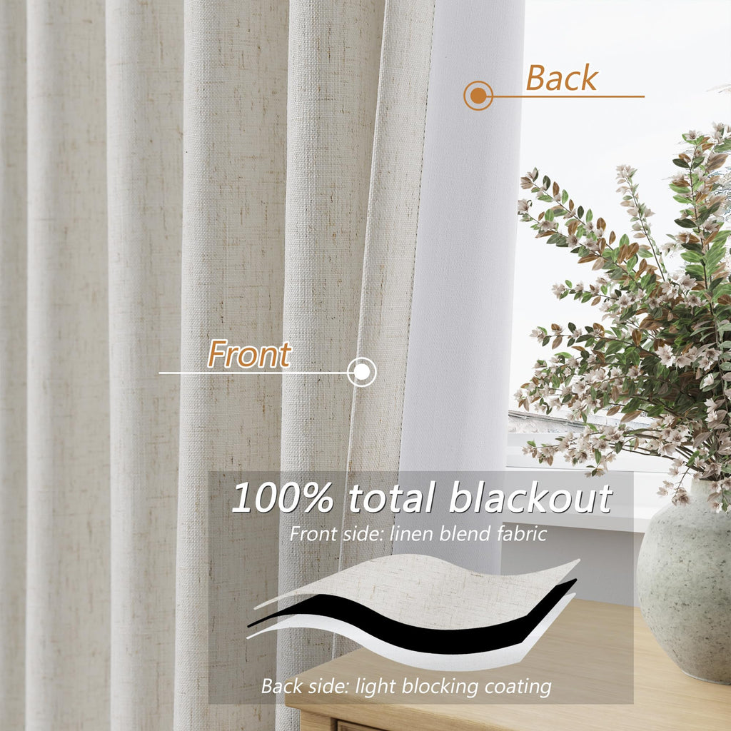 100% Blackout Linen Curtains 86 Inch Long 2 Panels Boho