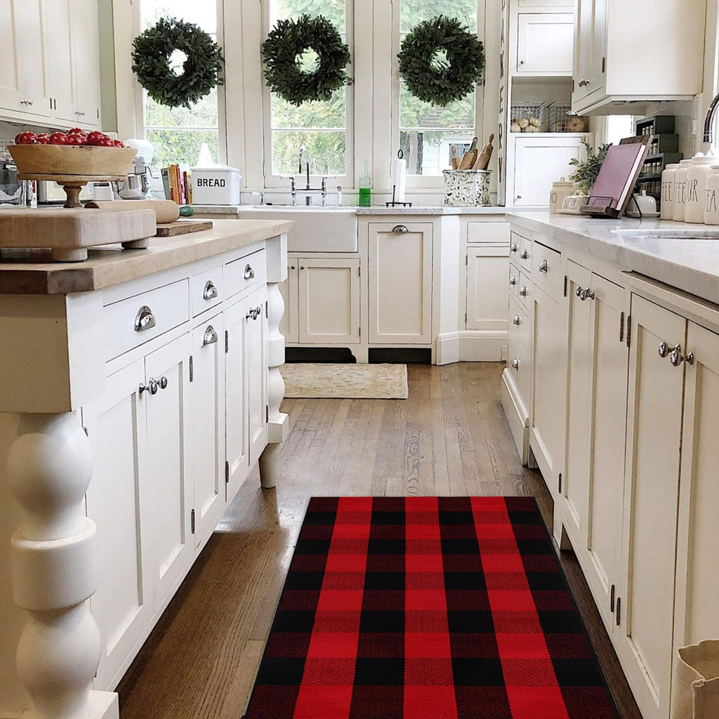 Christmas Door Mat Outdoor 27.5"x43" Buffalo Plaid Christmas Decor Rug Cotton Hand-Woven Layered Door Mats Washable
