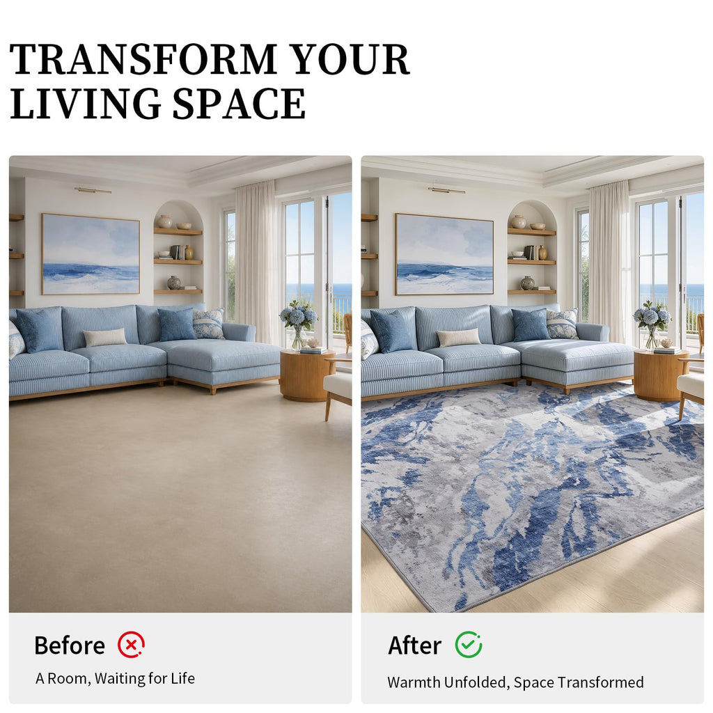 Blue Grey Modern Coastal Area Rug