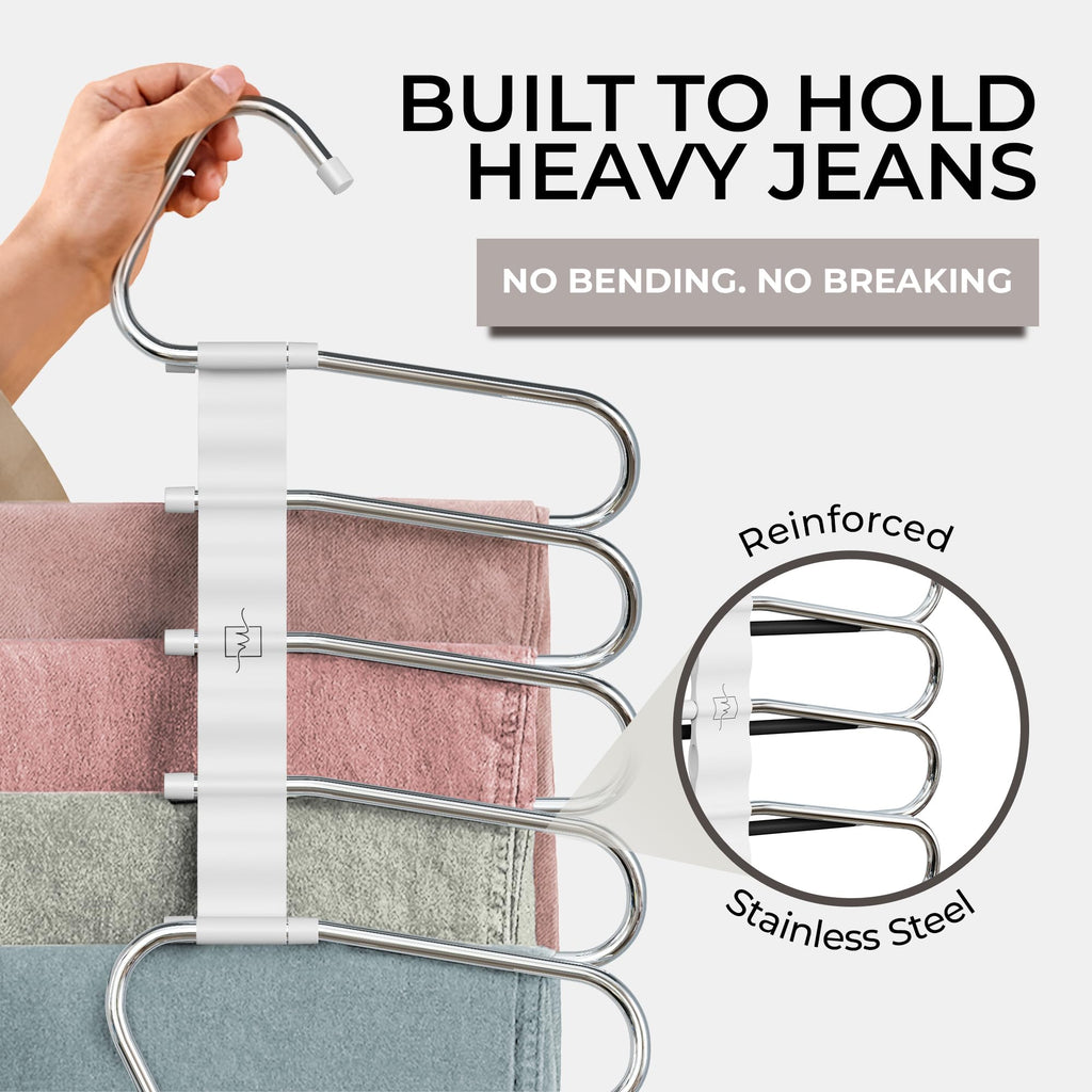 Pants Hangers Space Saving - 4 Pack - Non-Slip Multi-Layer Space Saving Hangers - Multifunctional Clothing Rack for