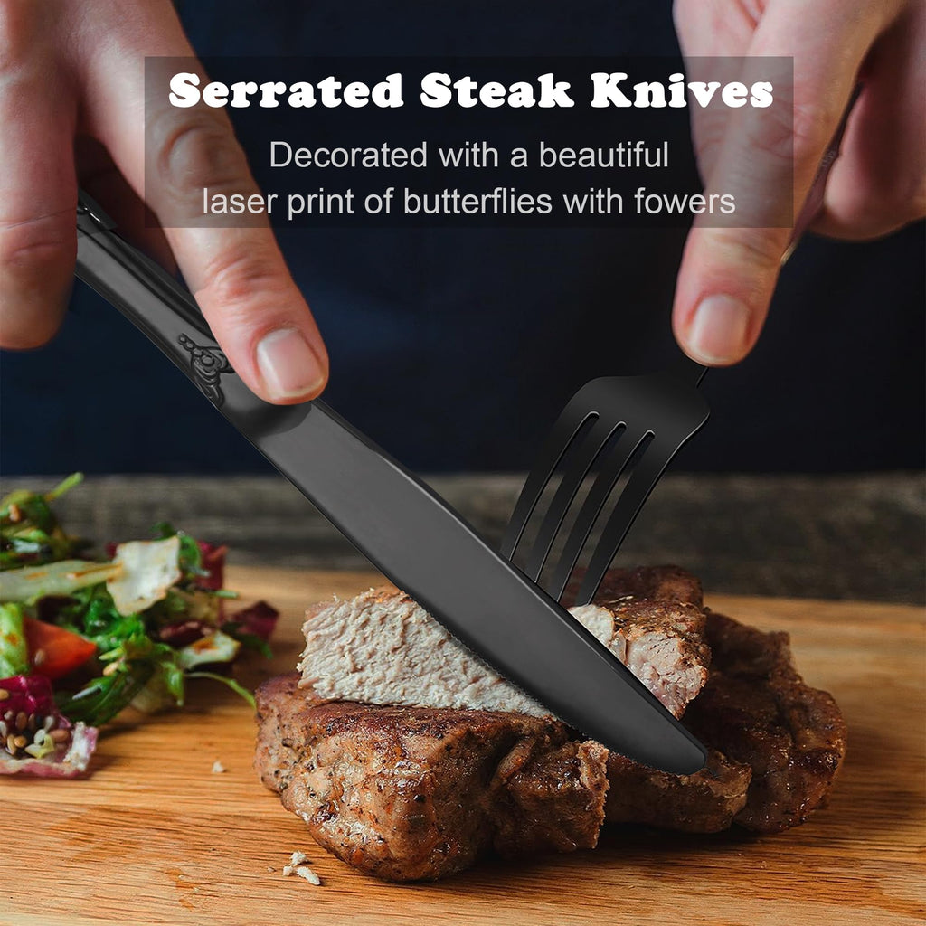Gorgeous Retro Royal Black Stainless Steel 20-Piece Flatware Set