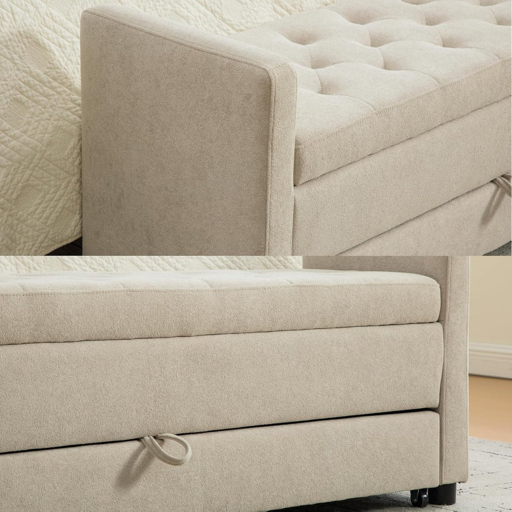58.3" 2-Tier Storage Bench Upholstered with Drawer, Griege. | End of Bed Bench, 2-Tier Storage King Size Bench