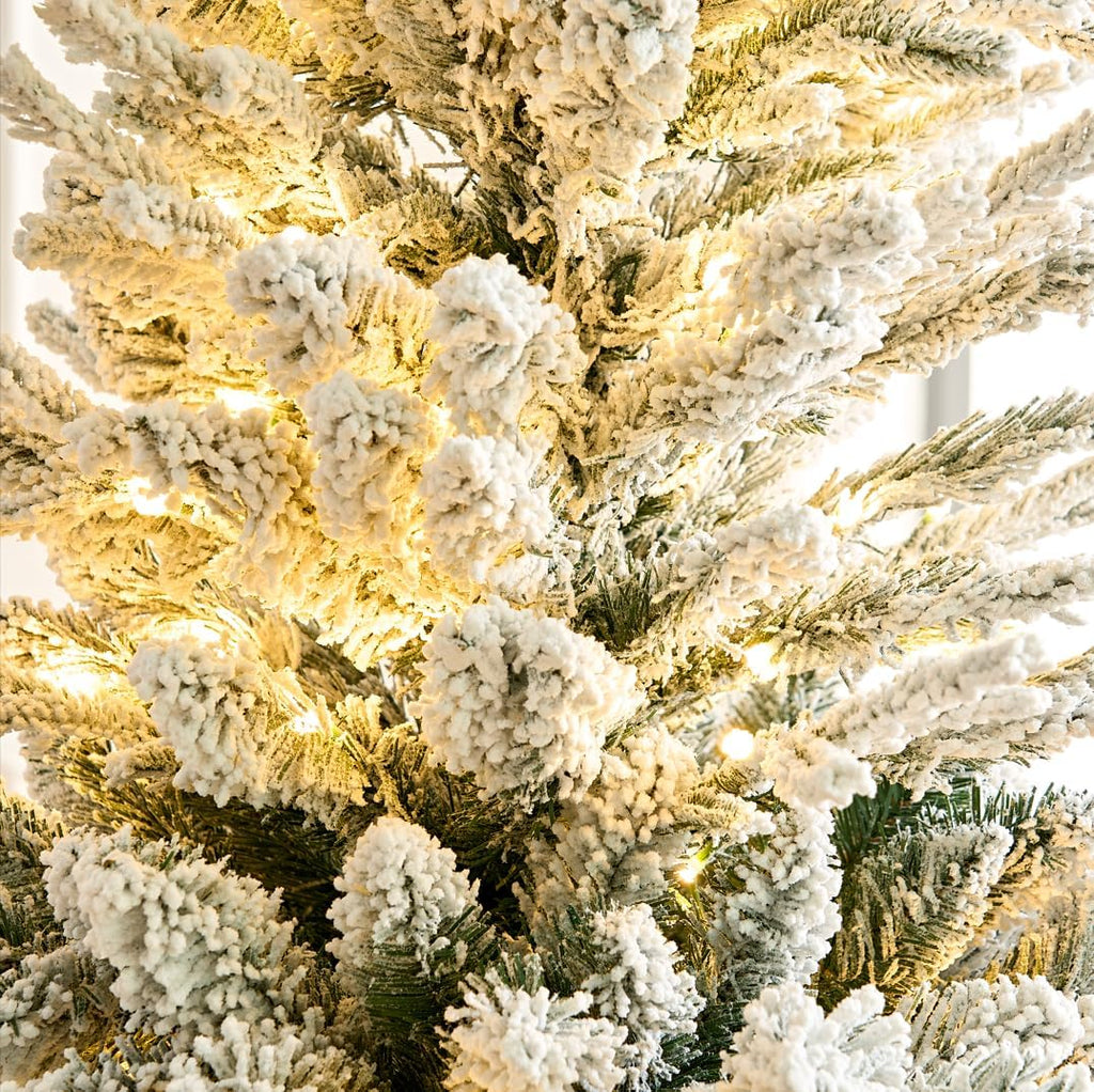 Snow Flocked Pencil Christmas Tree with Lights,Pre-Lit Artificial Xmas Tree ,Party,Holiday Decoration w/400 Warm