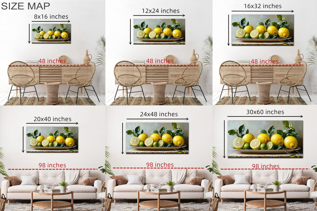 Large Lemon Canvas Wall Art, Lemon Kitchen Canvas Prints, Realistic Fruit Painting with Green Leaves, Kitchen Wall