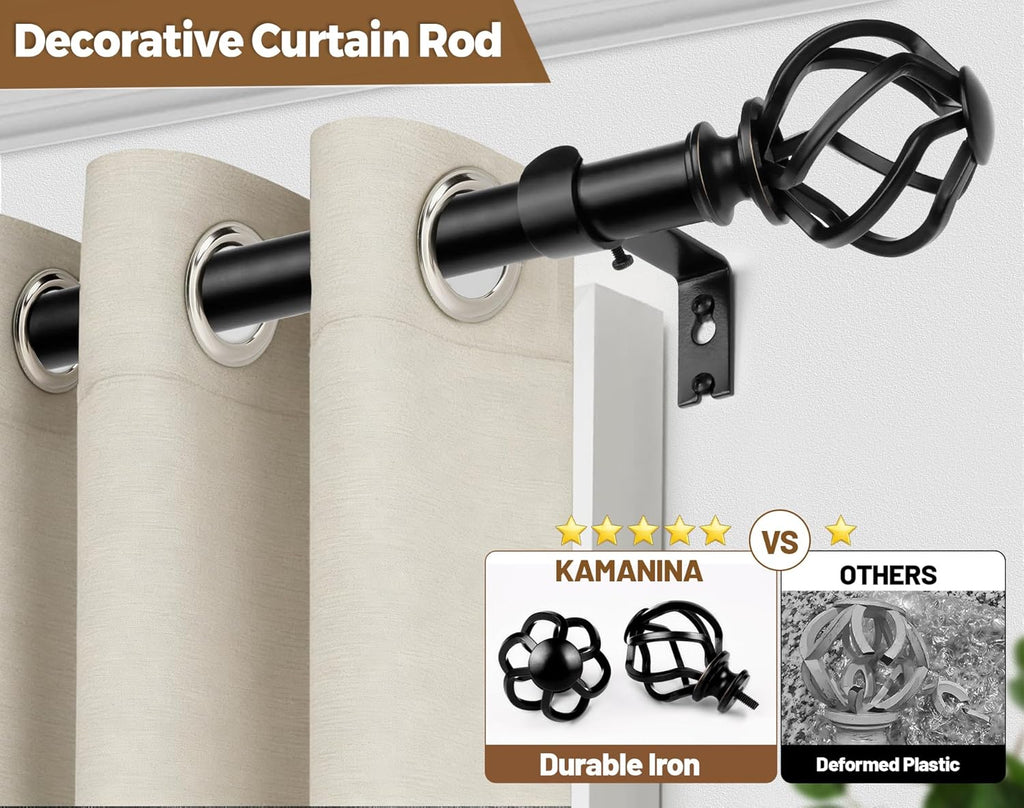 Black Curtain Rods for Windows 72 to 144 Inch, Long Drapery Rods | 1 Inch Heavy Duty, Single Curtain Pole, Easy Wall