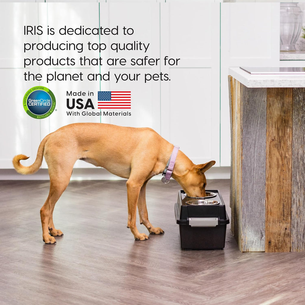 USA Elevated Dog Bowls 9" H, up to 13 lb Storage, Black, Made in USA