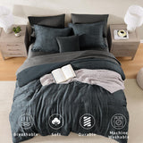 MaiRêve Queen Comforter Set Blue Grey, Textured Design Crinkle Bedding Sets 7 Pieces