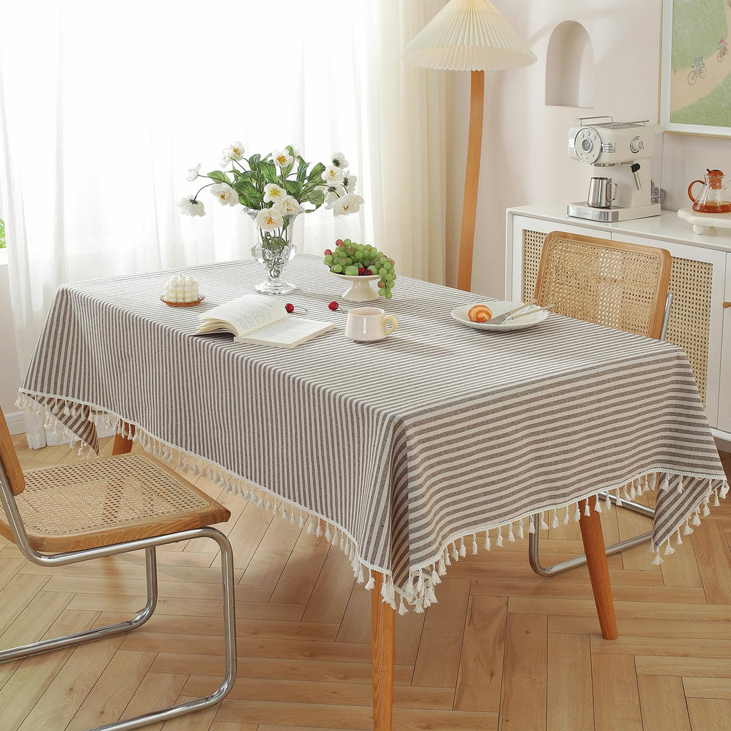 Striped Tablecloth Rectangle Tablecloths Cotton Blend Table Cloth Washable Tabletop Decorative Fabric Table Cover