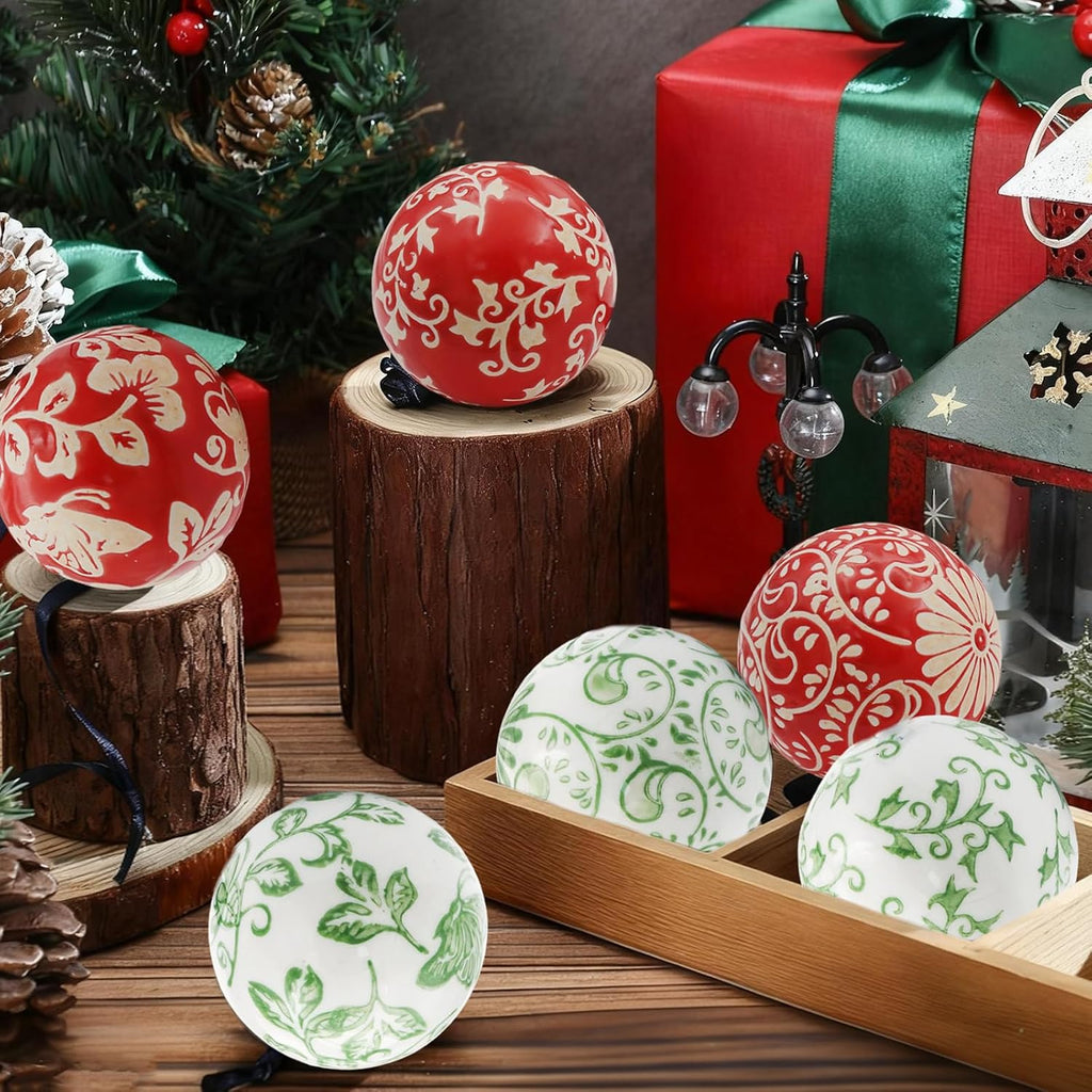 Red and White Decorative Balls - Balls Ceramics Decorative Chinoiserie Balls for Centerpiece Bowls Farmhouse - Set of 6