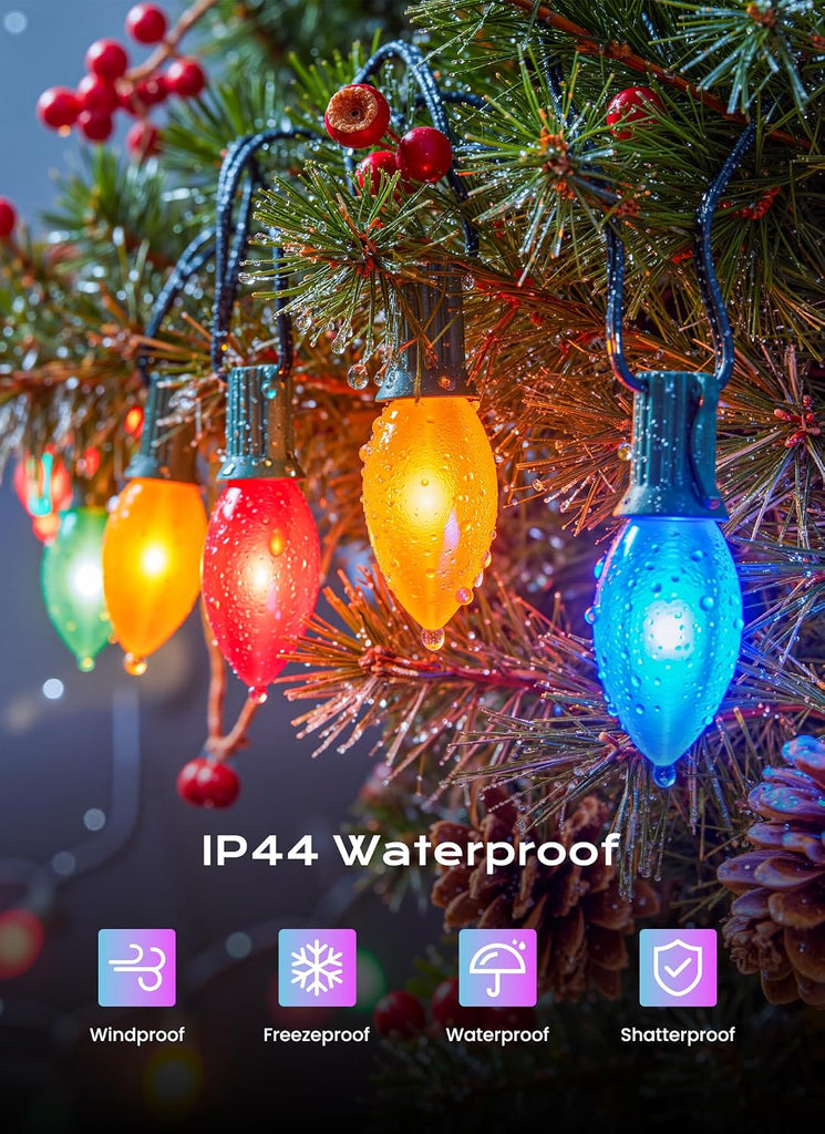 C9 LED Christmas Lights Outdoor Multicolor, 50 FT 50 LED Green Wire