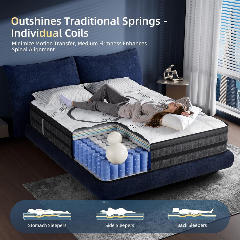 King Size Mattress, 12 Inch Hybrid King Mattress in a Box, Medium Firm, Memory Foam & Pocketed Springs, Pressure