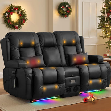 Power Loveseat Recliner Sofa with Massage & Heat Home Theater Seating with Console RV Recliner Loveseat Sofa