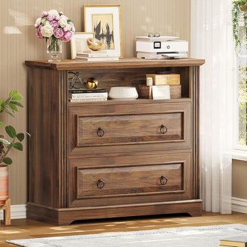 2 Drawer File Cabinet, Farmhouse Filing Cabinet Fits Letter, Legal, A4 Size, Wood Lateral File Cabinet with Printer