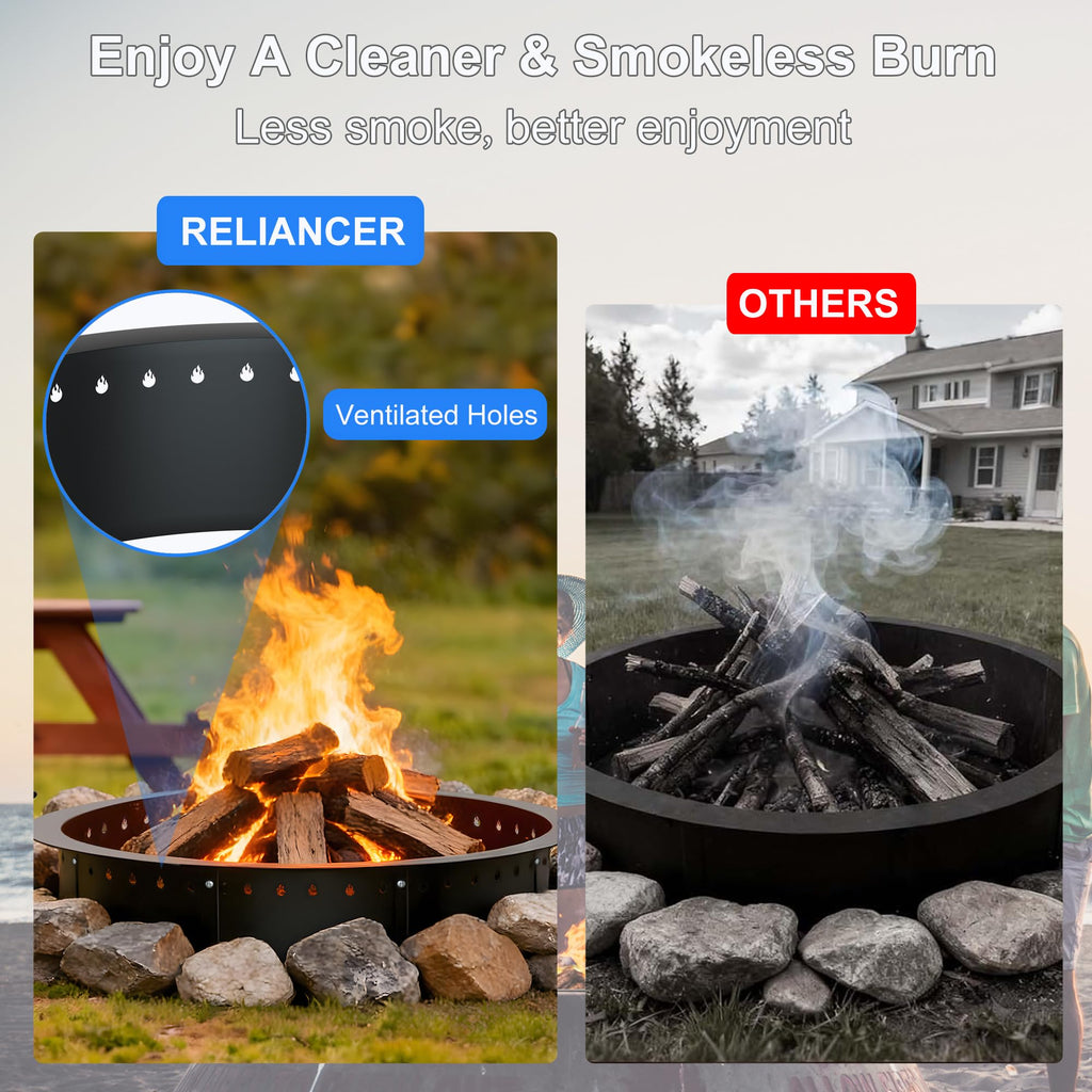 35.5'' Fire Pit Ring, Outdoor Smokeless Fire Pit Liner, Heavy Duty Steel Wood Burning Firepit Rings Insert kit, DIY