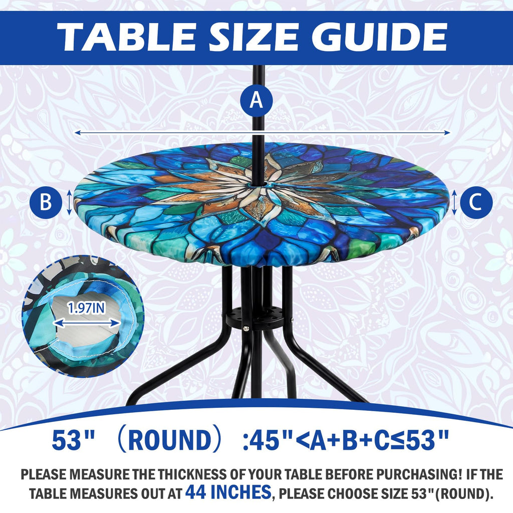 Mandala Round Tablecloth with Umbrella Hole, 45"-53"