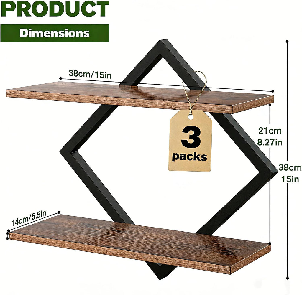 Set of 3 Floating Wall Shelves for Plants, Brown | Wall Planters for Indoor Plants, Wall Plant Holder, Plant Stand