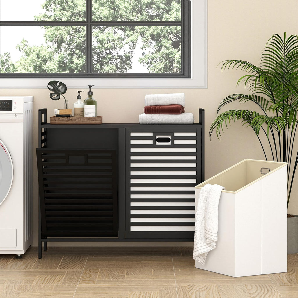 Bamboo Tilt Out Laundry Hamper Cabinet, Wicker Laundry Sorter