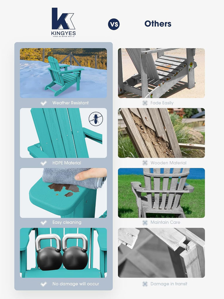 Folding Adirondack Chair Set of 2 with 2 Cup Holders, Aruba | HDPE Composite | Waterproof | Wood Grain | Hidden Cup &
