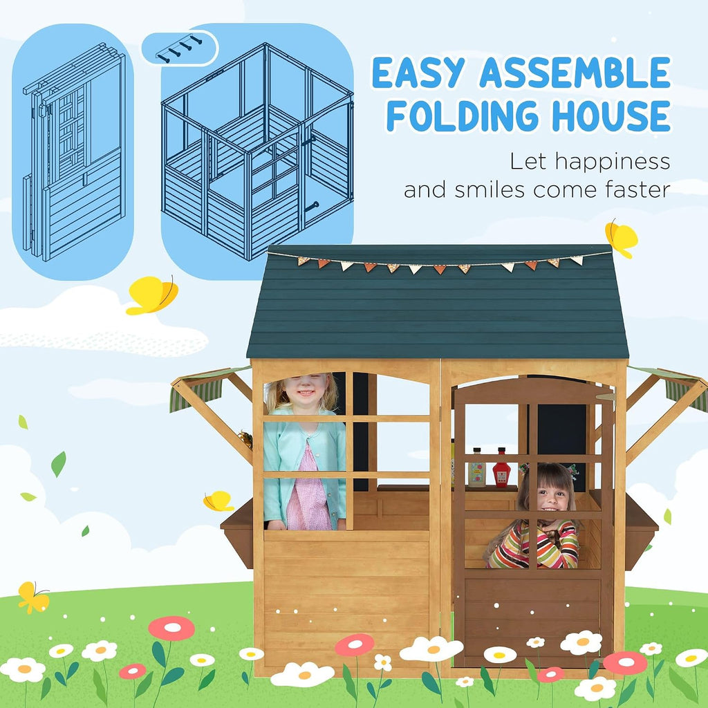 Premium Collapsible Timber Playhouse Featuring PanoFor ramic View Windows, Working Entry Door, Snack Nook Area