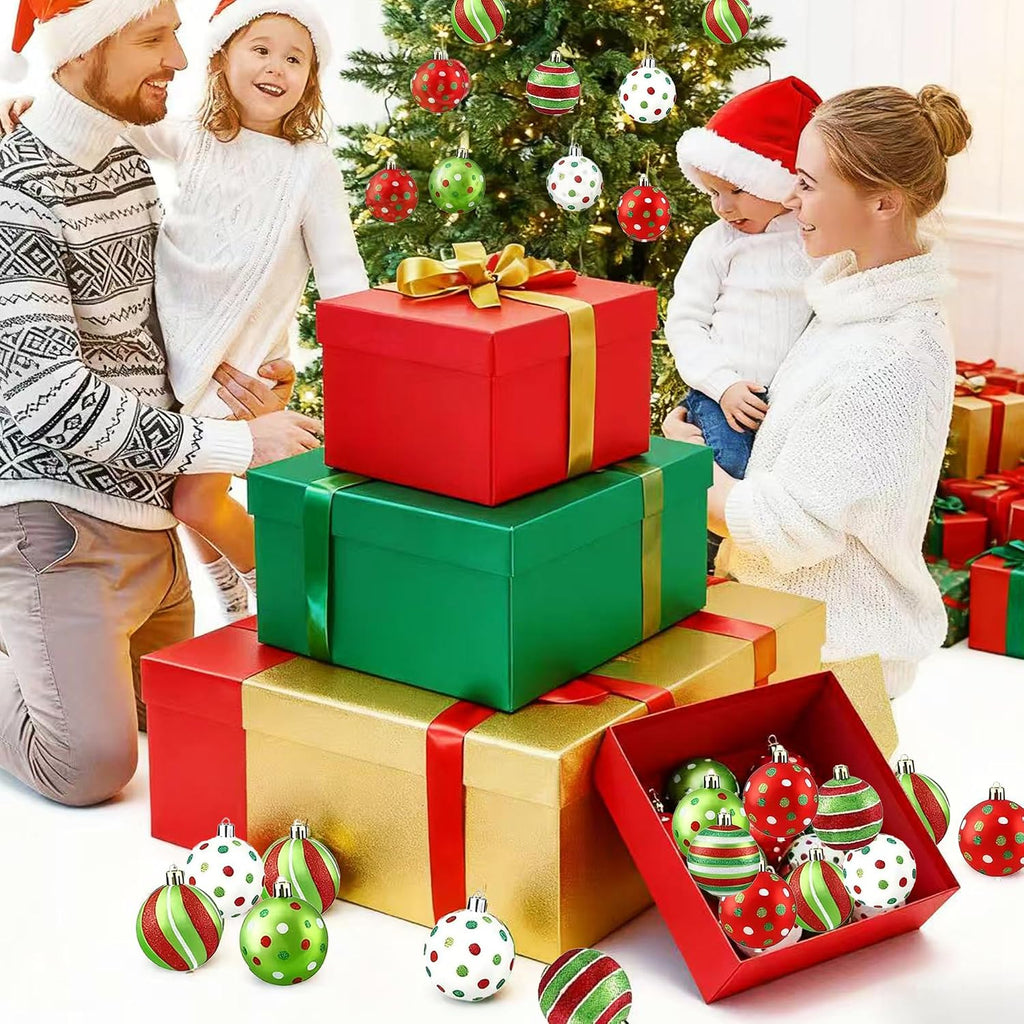 Christmas Ball Ornaments 2.4"- Dazzling Shatterproof Xmas Tree Balls, Abundant Red/Green/White Pre-Tied - Set of 24