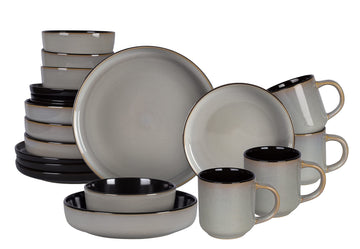 Euro-Nordic Stoneware 20pc Dinnerware Set, Reactive Glaze (Grey, 20pc Set)