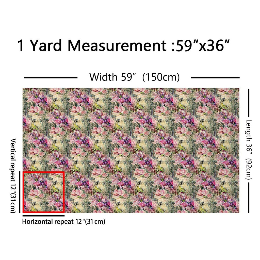 Artistic Graffiti Decorative Fabric by The Yard Retro Purple Pink Flower Plant Indoor Outdoor Soft Polyester No